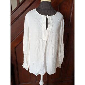 Loft Womens White Long Sleeve Lace Trim Blouse Boho Size XL